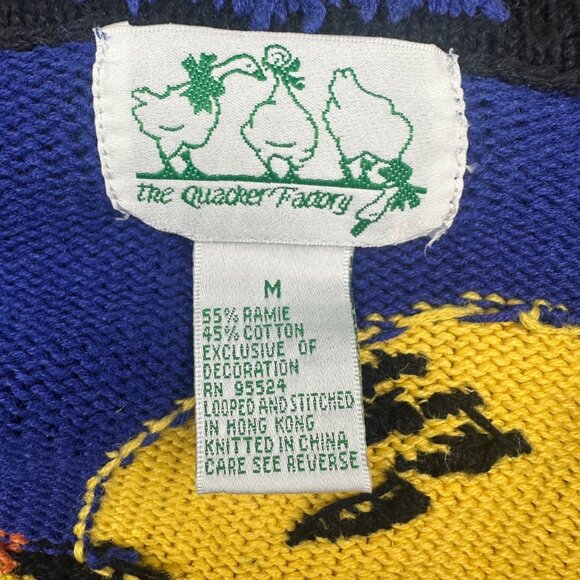 Vintage Quacker Factory Halloween Sweater Cardigan Med Black Cat Pumpkins Moon - Picture 4 of 8